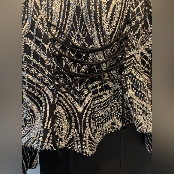 Modest Barbie Aria Corset Top Blouse Sleeve Sequin Embellished Evening Formal L - Picture 9 of 10